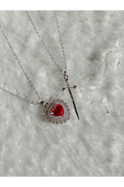 Reorah Collection Heart Sword Couple Necklace