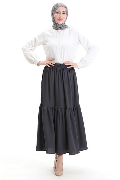 sefamerve Smoked Smoked Fabric Skirt with Elastic Waist 0066-08