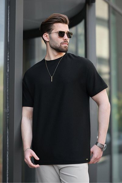 Madmext Μαύρο ανδρικό μπλουζάκι Basic Crew Neck E7133