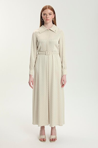 Zühre Φόρεμα με λεπτομέρεια από πέτρα με ζώνη Jacquard E-0489