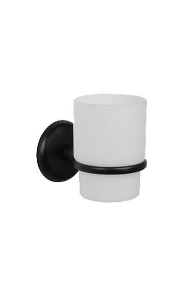 flores Matt black metal holder with cup for toothpaste/brush, matt white