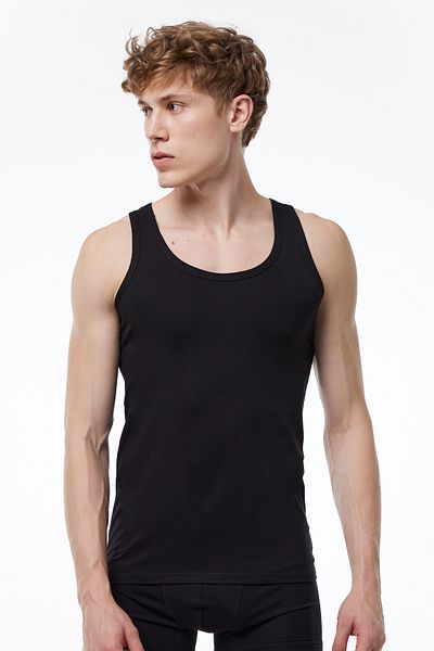 Malabadi Men's 3-Piece Black Modal Undershirt 3m008