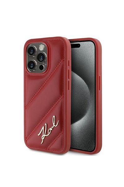 Karl Lagerfeld Case for IPhone 15 Pro, Diagonal Quilted Script, Karl Lagerfeld - Red