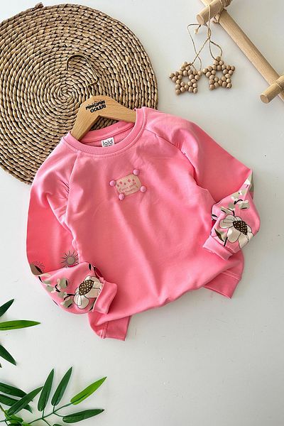 Minigimin Cicileri Пуловер My Little Ones с щампа на сезонни ръкави за момичета и помпон - розов