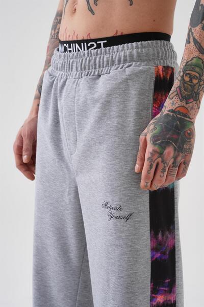 Machinist Ανδρικό Motıvate Yourself εμπριμέ από οργανικό βαμβάκι Oversize Grey Melange παντελόνι