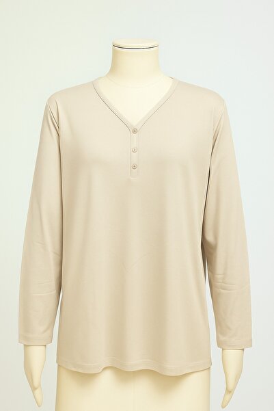 FATELLA Plus Size 3 Button V-Neck Mother Combed Cotton Blouse – Relaxed Fit