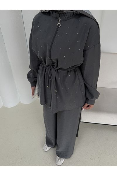 Melike Tatar Cupra Silk Suit with Stones 32-2319