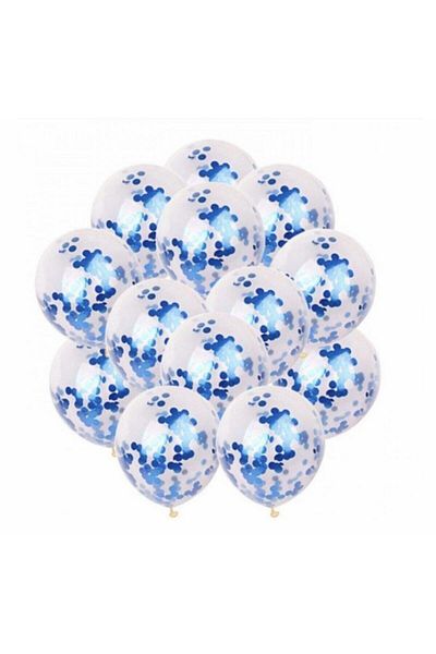Deniz Party Store Dark Blue Confetti Transparent Balloon Set 10 Pieces
