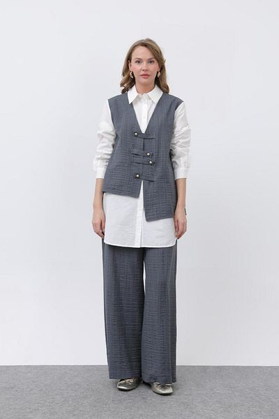 Puane Women's Vest-Front Stylish Button Detailed Trouser Suit 14327
