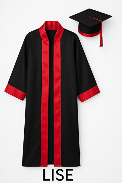 nacar çarşı Unisex Lise Mezuniyet Kep Cübbesi Bordo Kırmızı Şeritli