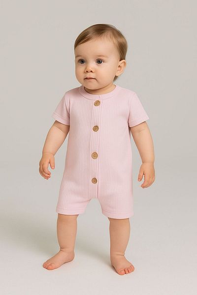 Mai Perla Short Sleeve Wooden Buttoned Organic Jumpsuit Baby Set