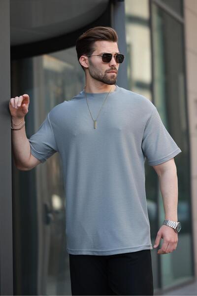 Madmext Painted Gray Basic Crew Neck Men's T-Shirt E7133