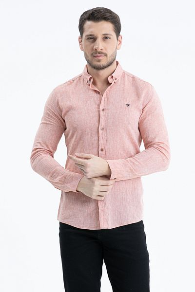 Klothy Men's Collared Long Sleeve Linen Shirt 2198