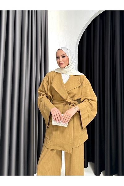 Melike Tatar Belted Linen Suit 3-2280