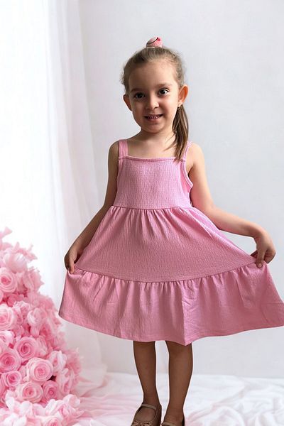 Kübra Tekstil Lupinn Fashion Girl's Pink Strap Summer Cotton Flounces Dress