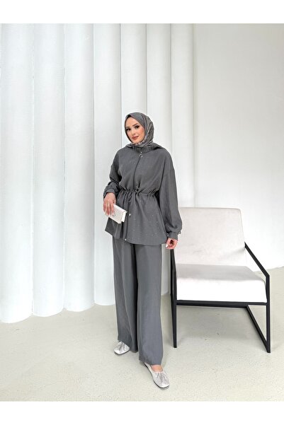 Melike Tatar Cupra Silk Suit with Stones 32-2319