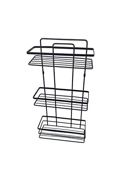 flores Etajera pentru baie, metal, trei rafturi dreptunghiulare cu rama, negr...