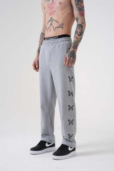 Machinist Ανδρικό παντελόνι φούτερ με στάμπα πεταλούδας από οργανικό βαμβάκι Oversize Grey Melange