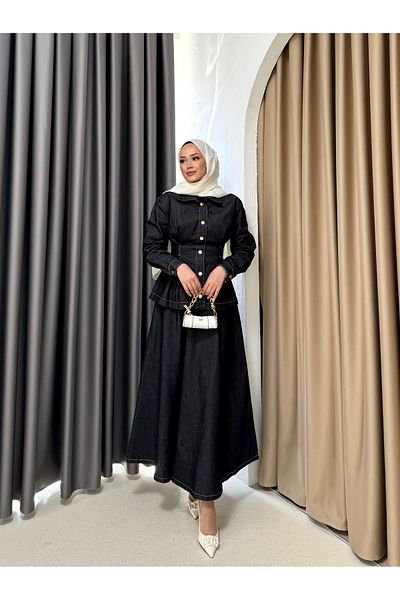 Melike Tatar Snap Fastener Denim Skirt Suit 3-604