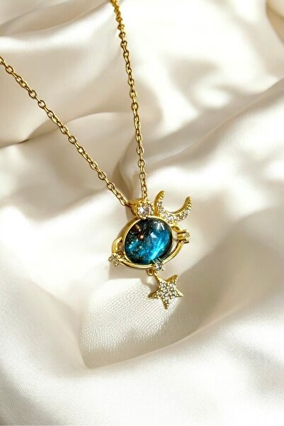 Elifsu Jewelry قلادة من الفولاذ باللون الذهبي مع تفاصيل نجمة كوكب المشتري وال...