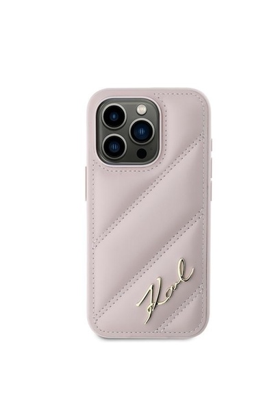 Karl Lagerfeld Θήκη για iPhone 15 Pro Max, Diagonal Quilted Script, Karl Lagerfeld - Ροζ