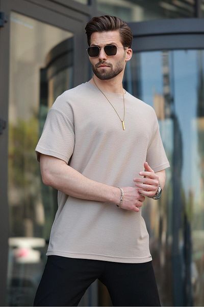 Madmext Bej Basic Ποδηλατική Κόψη Ανδρική Τ-shirt E7133