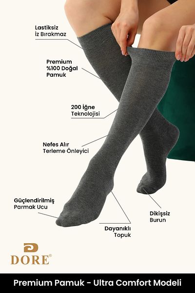 Dore Original Women's 4 Pairs Premium Knee-Length Cotton Combed Seamless Non-Exposed Knee-Length Luxury Socks