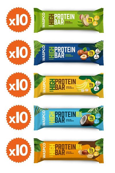 Wasp High Protein Bar 50g Mixed Box 50 Pieces (5 Types)