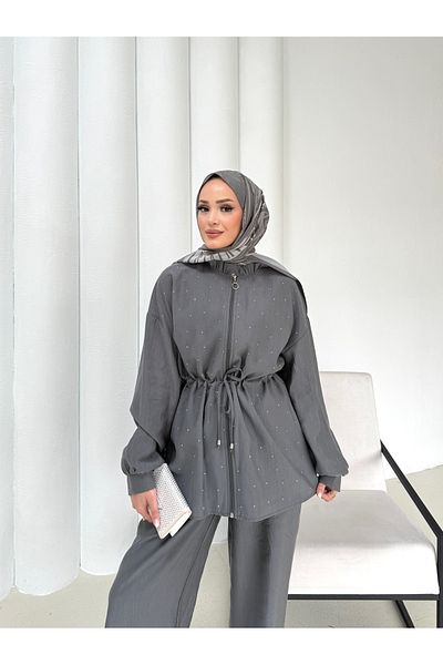 Melike Tatar Cupra Silk Suit with Stones 32-2319