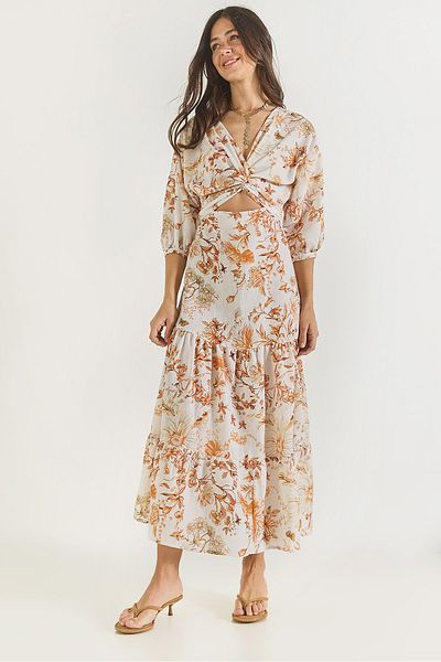 Bianco Lucci Women's Window Detailed Patterned Long Linen Dress 3025 60283273