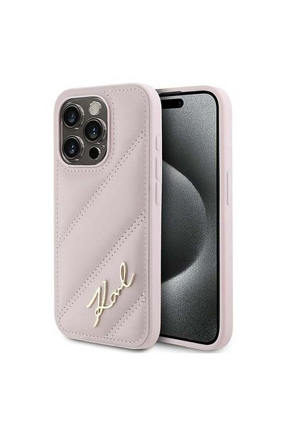 Karl Lagerfeld Carcasă pentru iPhone 15 Pro Max, Diagonal Quilted Script, Karl Lagerfeld - Roz