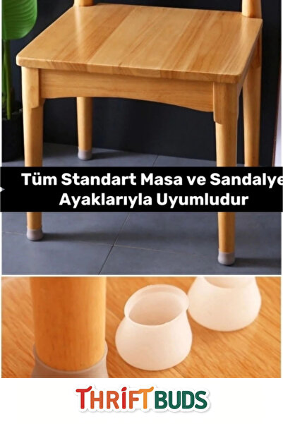 Thriftbuds Premium Çizdirmez Kaydırmaz Sandalye Mobilya Masa Zemin Koruyucu Silikon Pabuç Ayak Kılıf 12 Adet