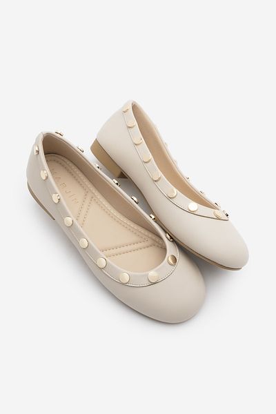 Marjin Women's Studded Daily Ballet Flats Genes Ecru