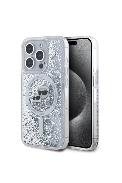 Karl Lagerfeld Carcasă pentru iPhone 15 Pro, MagSafe cu sclipici lichid, Karl Lagerfeld - Transparentă