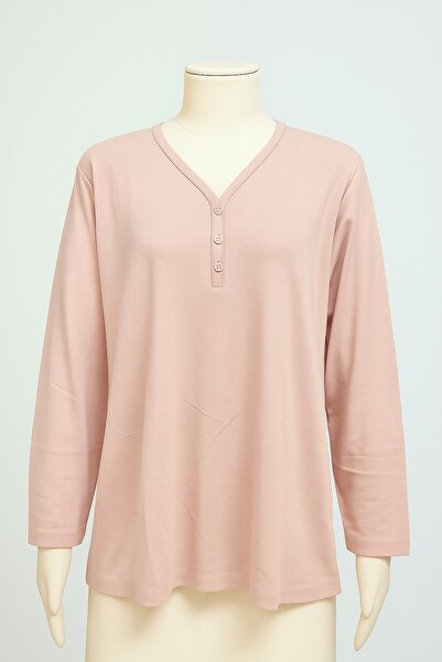 FATELLA Plus Size V-Neck 3 Button Mother Combed Cotton Blouse – Relaxed Fit