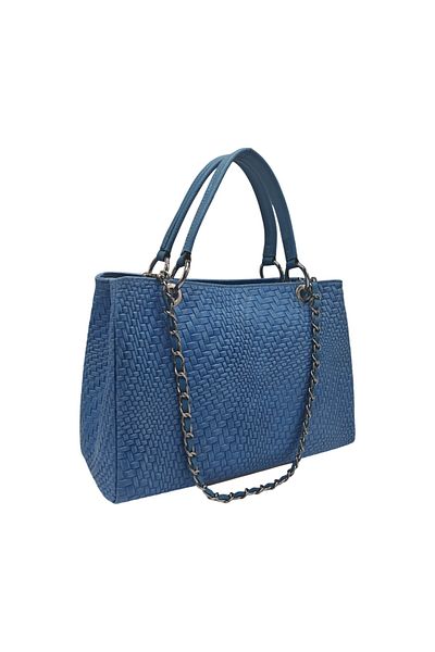 EVoStyle Geantă Damă EVoStyle ZG63, Piele Naturală Italia, Culoare Albastru Deschis