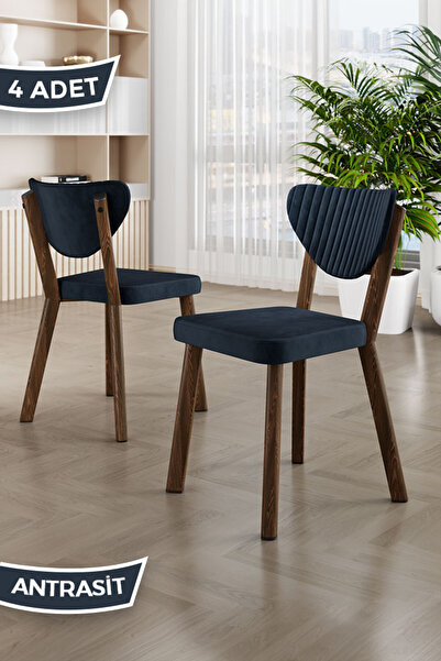 Canisa Arfe Serisi 4 Adet Antrasit Mutfak Sandalyesi Ahşap Kaplama 1. Sınıf B...
