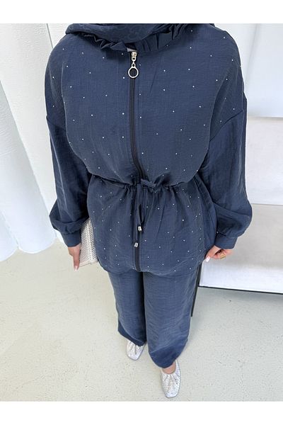 Melike Tatar Cupra Silk Suit with Stones 32-2319