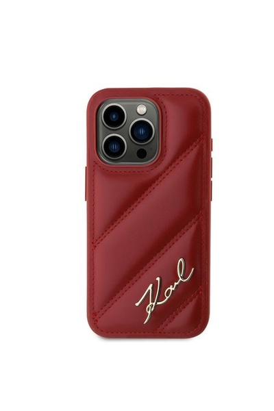 Karl Lagerfeld Case for IPhone 15 Pro Max, Diagonal Quilted Script, Karl Lagerfeld - Red