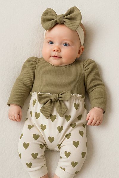 Babydonat Heart Patterned Baby Girl Waffle Jumpsuit - Pack of 2