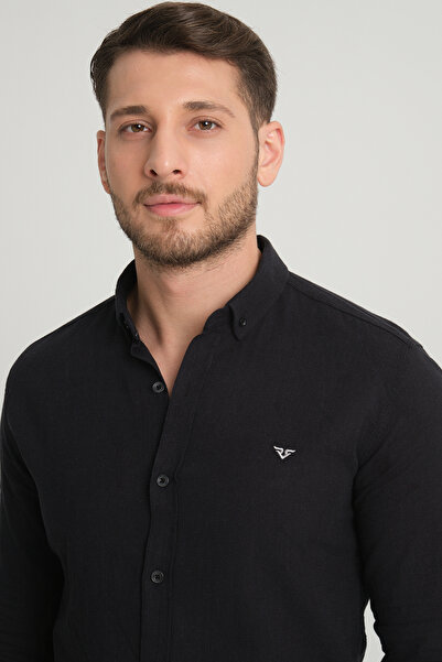 Klothy Ανδρικό λινό πουκάμισο με μακρυμάνικο γιακά 2198