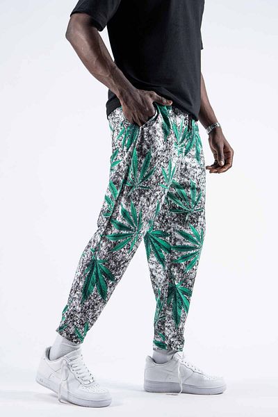 SUPERBLUE Men's Patterned Casual Green Jogger Baguette Trousers