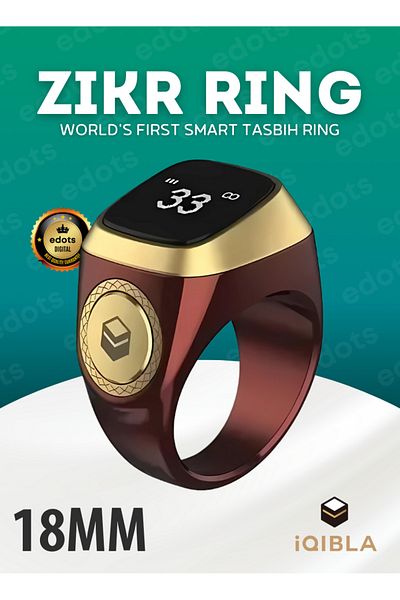 iqibla Smart Zikr Ring | 18mm Prayer Counter, Muslim Prayer Time Reminder & Waterproof Tasbih Counter