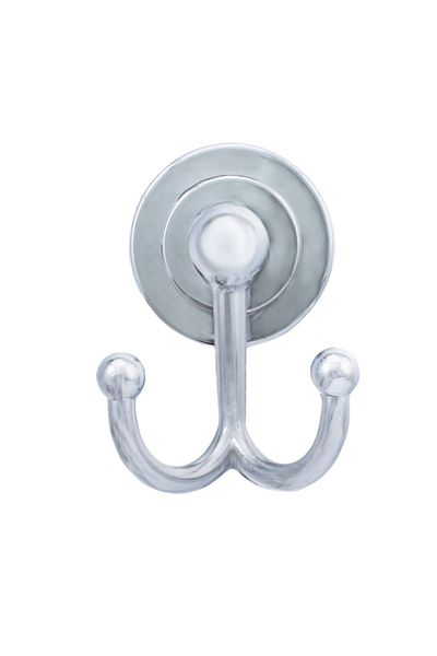 flores Metal towel holder with 2 hooks, adhesive fastening, shiny chrome
