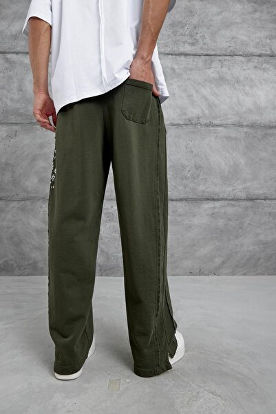 NOMARC Men's Khaki Washed Detailed Project Printed Sweatpants