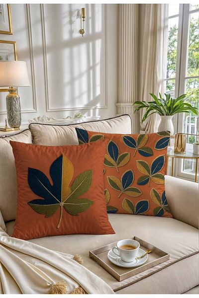 Pilloveland Double Sided Printed Set of 2 Suede Throw Pillow Covers - Çınar
