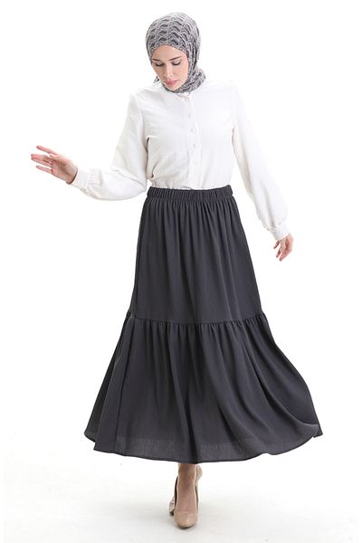 sefamerve Smoked Smoked Fabric Skirt with Elastic Waist 0066-08