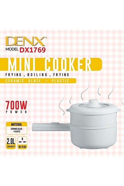 Denx قدر كهربائي ساخن سعة 2 لتر مع جهاز بخار وتحكم في درجة الحرارة، طباخ كهربائي غير لاصق شابو شابو،