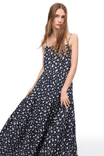 Perspective Siyah Beyaz Tonias Rahat Kalıp Çiçekli Uzun Boy Elbise