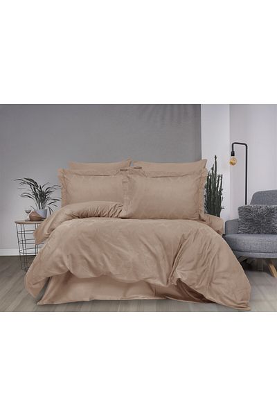 Sevim Dowry Jacquard Duvet Cover Set - Cotton Satin Marriage Set - Aura Cappuccino